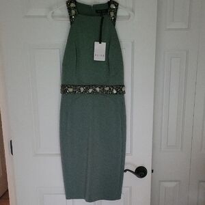 NEW! Reiss Bexley-Embellished Fitted Midi Dress In Bright Sage